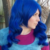 blue ponytail wig side view