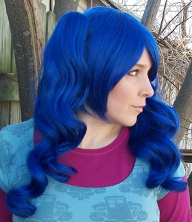 blue ponytail wig side view