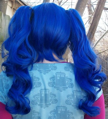 blue ponytail wig back view