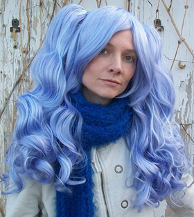 Gothic Lolipocalypse Sapphire Champagne - lavender lolita cosplay wig back view