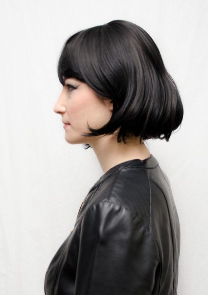 black bob cosplay wig side view