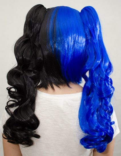 blue and black split ponytail wig back view