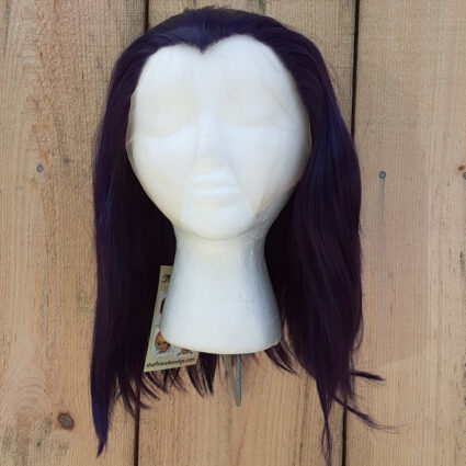 Raven cosplay wig front view in outdoor lighting