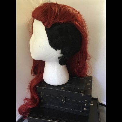 Aubrey cosplay wig side view hair swept up and over