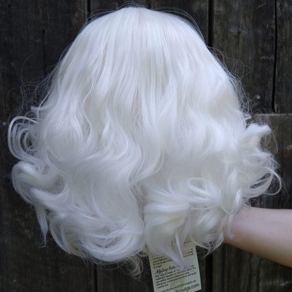 fluffy white cosplay wig back view