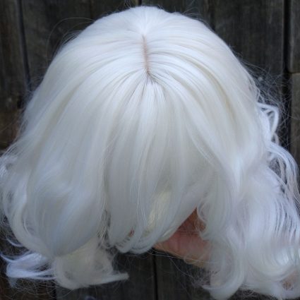 fluffy white cosplay wig top view