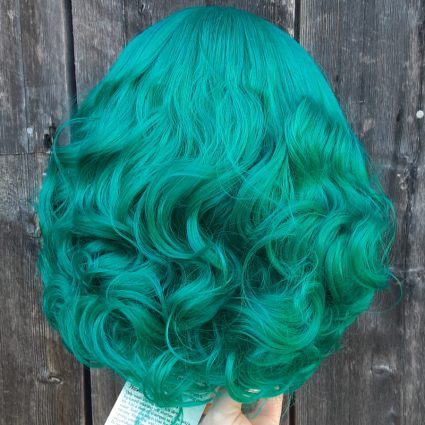 Teal fashion wig back view