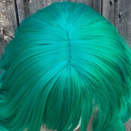 Teal fashion wig top view